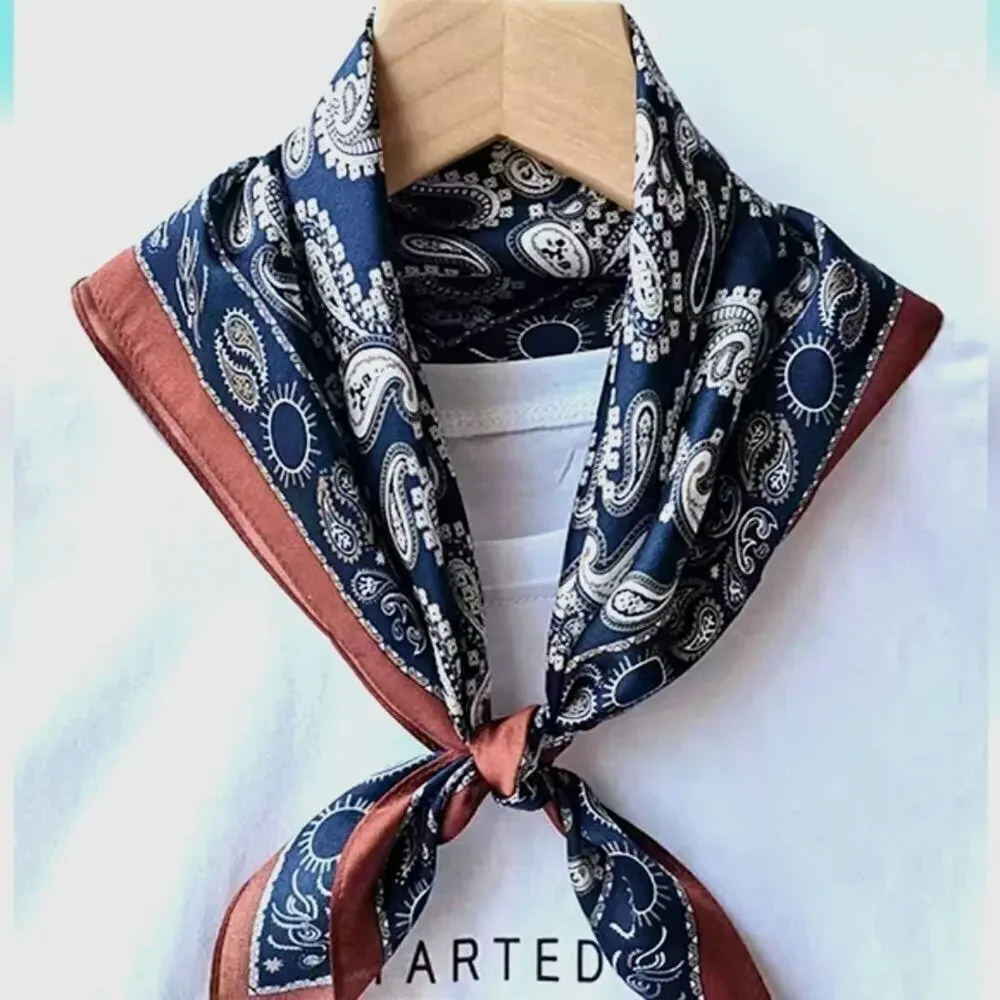 Women's Fashion Satin Blue Mulberry Printing Silky Scarf